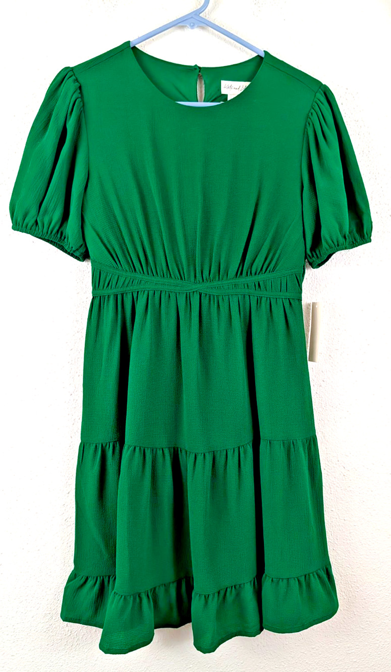 Kate and Lily sz S Dress Fit & Flare green short balloon sleeves layered 2592